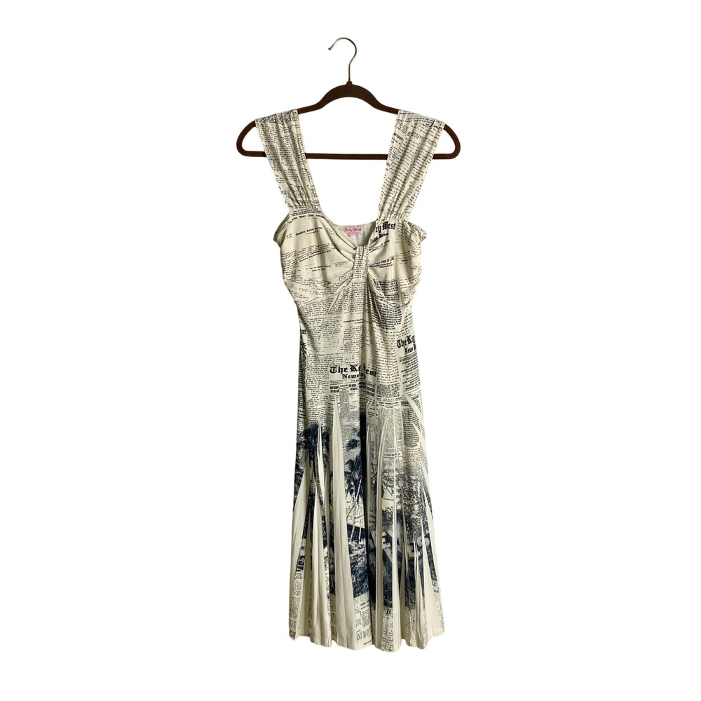 VTG Y2K Newspaper Print Dress Key West News Pleated Sex and the City Inspo 90s